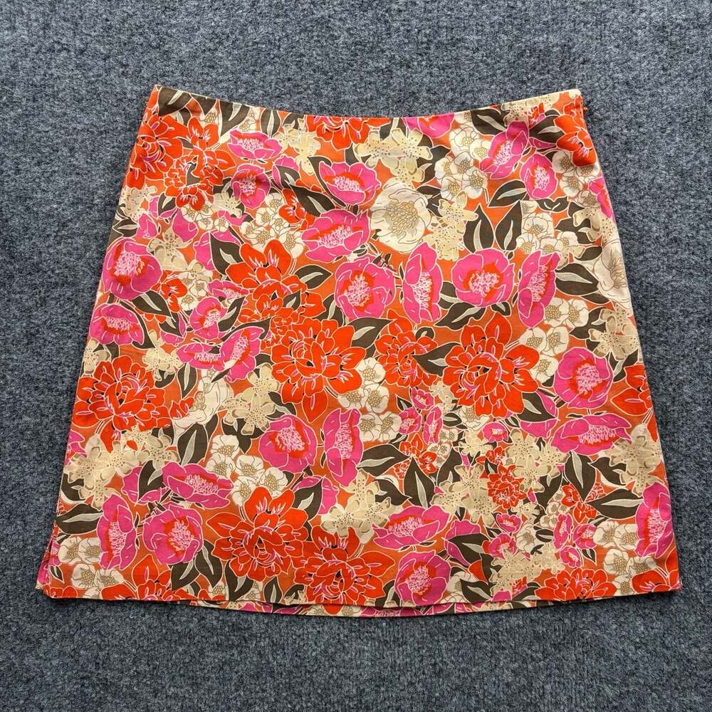 The Limited Stretch Vintage Y2K Orange Pink Floral Print Mini Skirt Size 0